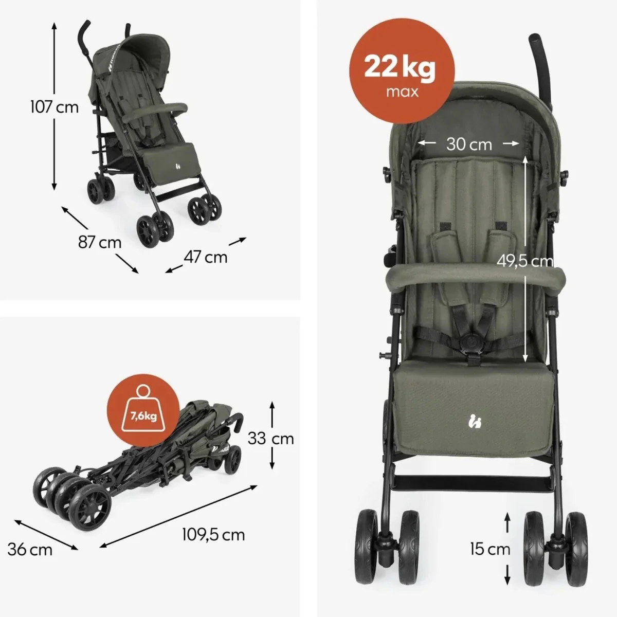 Hauck Fold N Care Stroller - Olive - Image 7