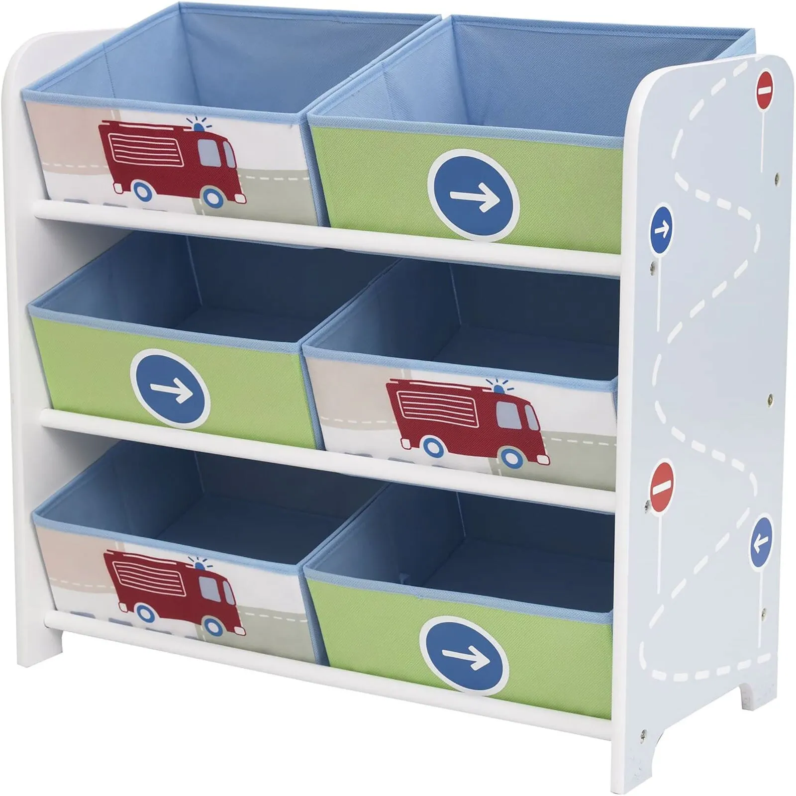 Hello Home Kids Bedroom Toy Storage Unit with 6 Fabric Storage Boxes - Vehicles - Image 3