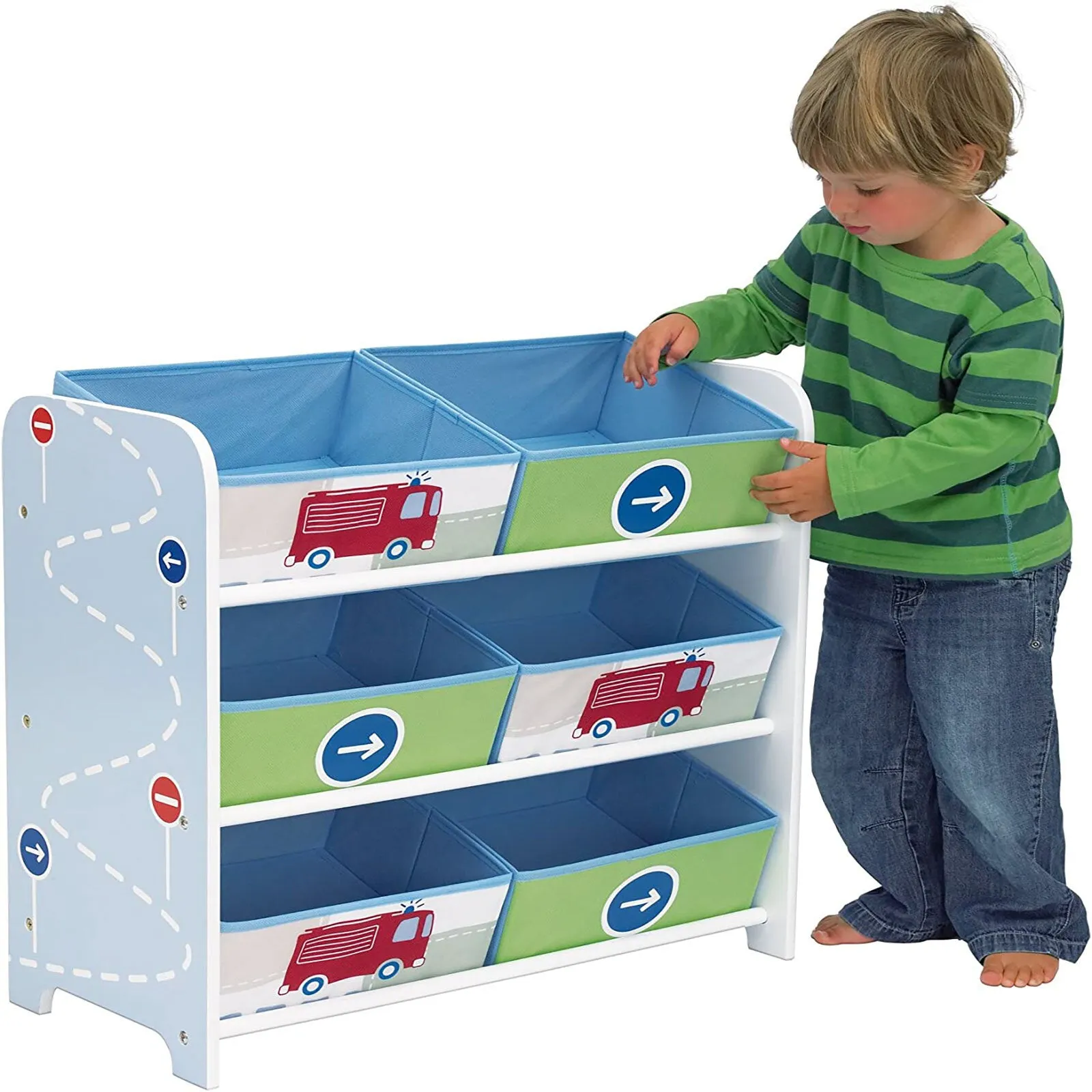 Hello Home Kids Bedroom Toy Storage Unit with 6 Fabric Storage Boxes - Vehicles - Image 4