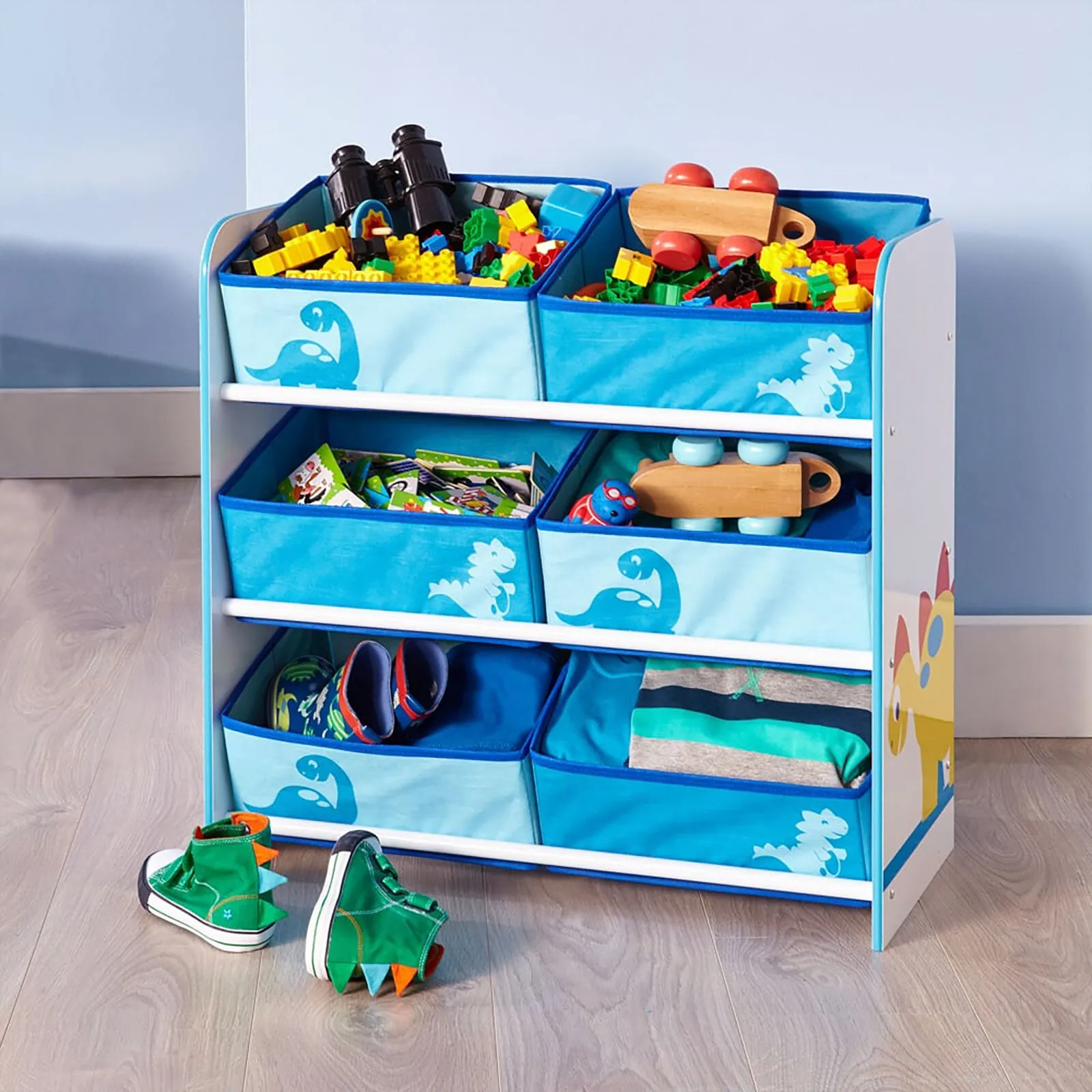 Hello Home Kids Bedroom Toy Storage Unit with 6 Fabric Storage Boxes - Dinosaur - Image 3