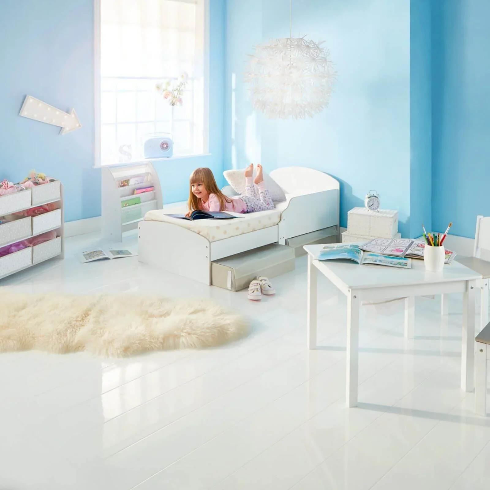 Hello Home Kids Bedroom Toy Storage Unit with 6 Fabric Storage Boxes - White - Image 4