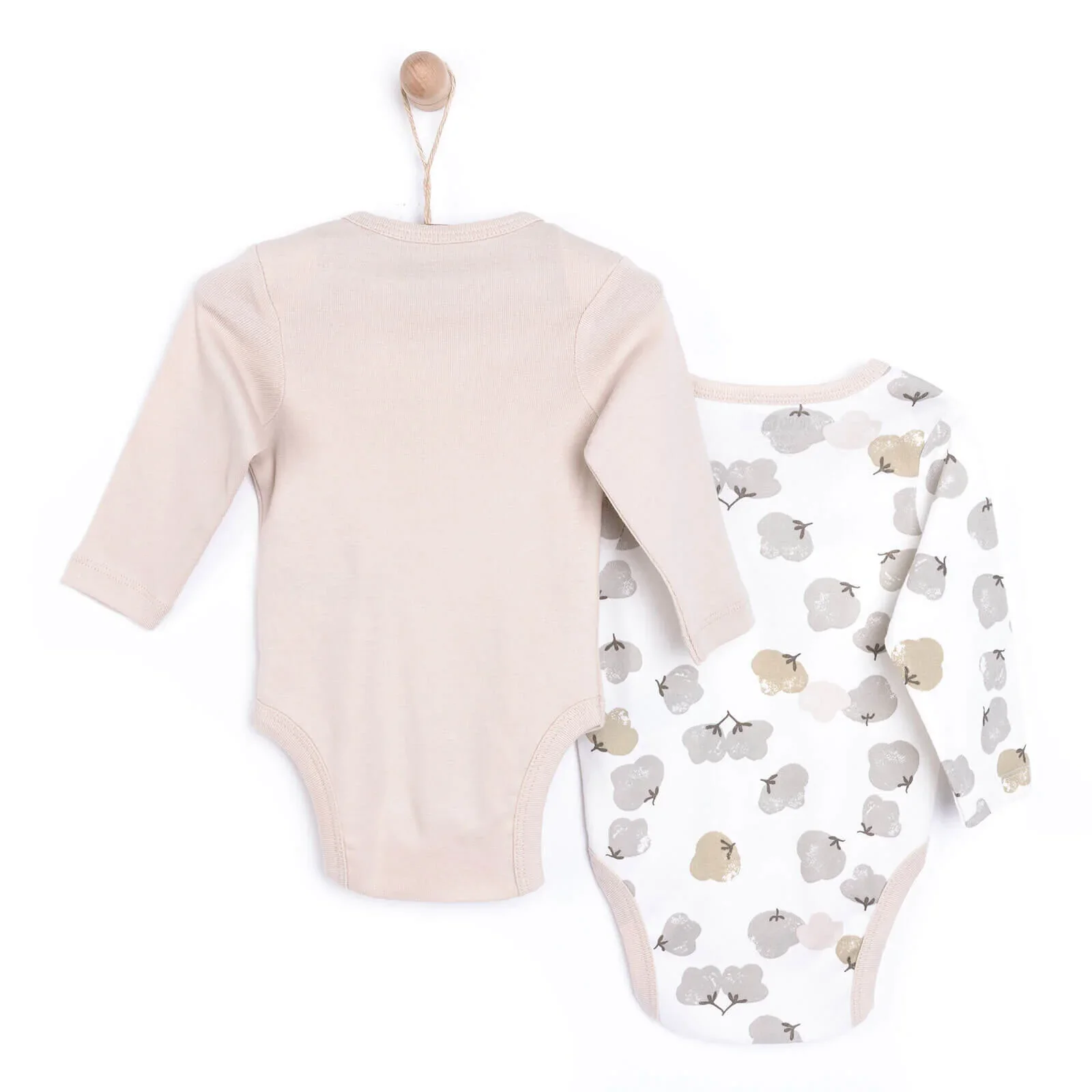 HelloBaby Baby Girl Long Sleeve Bodysuit 2 pcs - Beige - Image 2