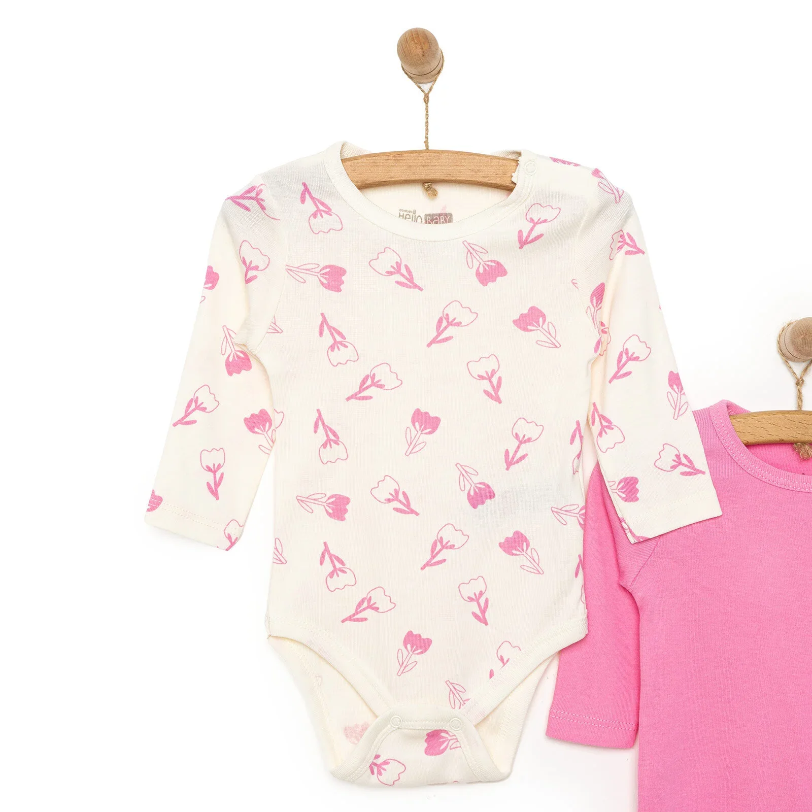 HelloBaby Baby Girl Long Sleeve Bodysuit 2pcs - Pink - Image 3