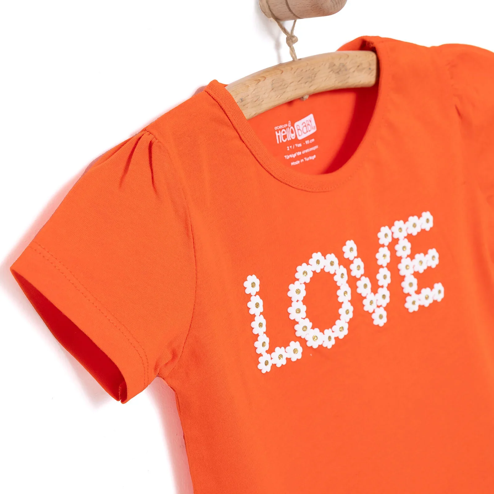 HelloBaby Basic Girl Daisy Patterned T-shirt - Coral - Image 3