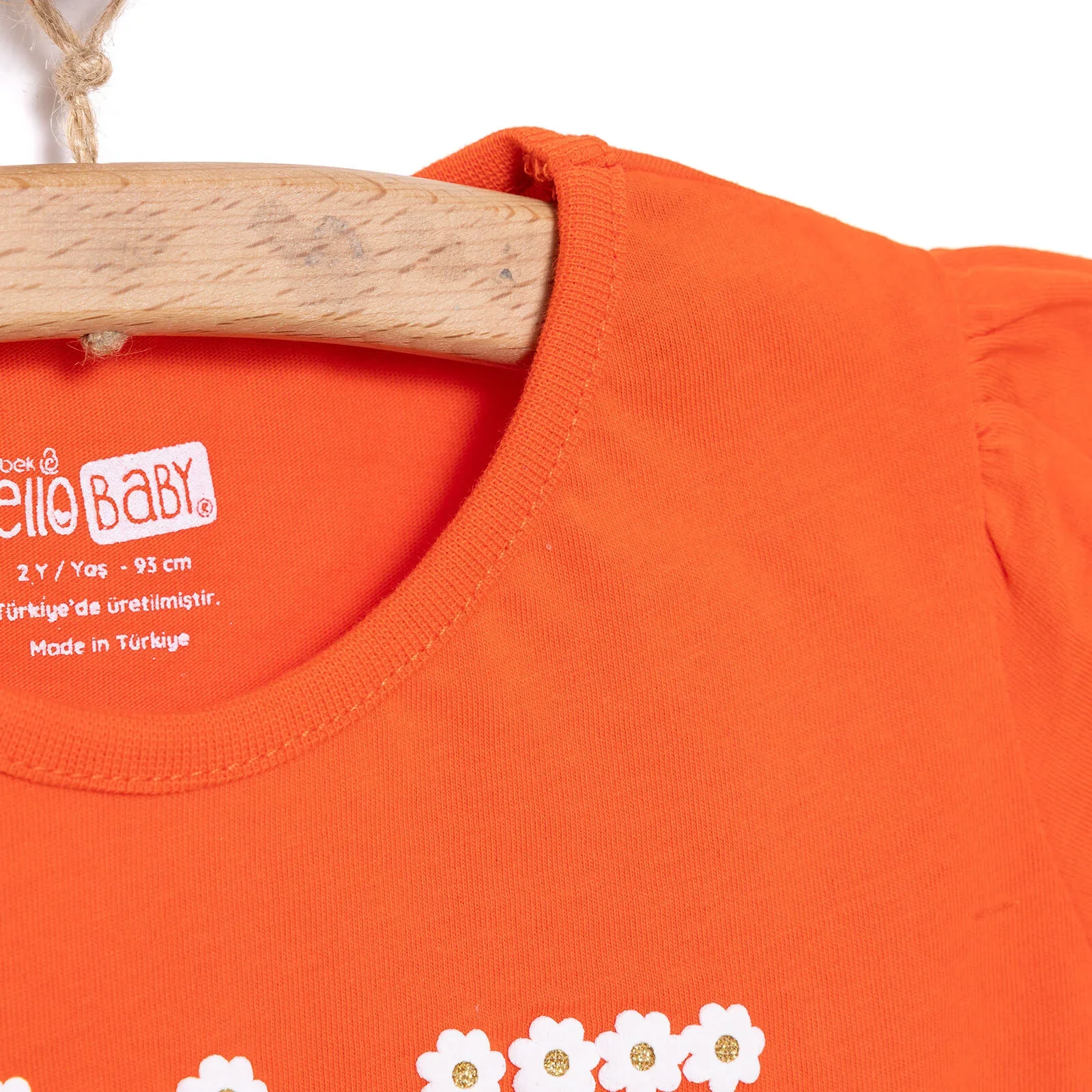 HelloBaby Basic Girl Daisy Patterned T-shirt - Coral - Image 5
