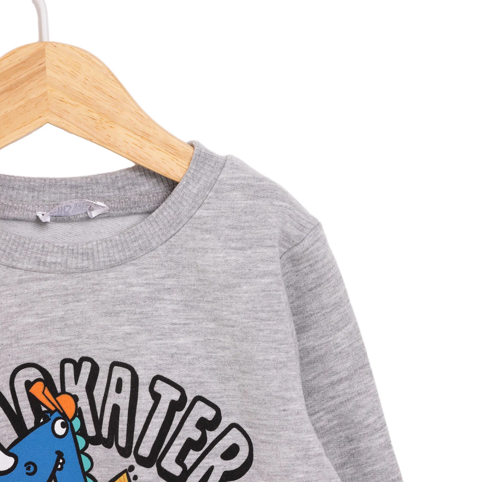 HelloBaby Basic Low Raised Dinokater Printed Sweatshirt - Grey Melange - Image 2