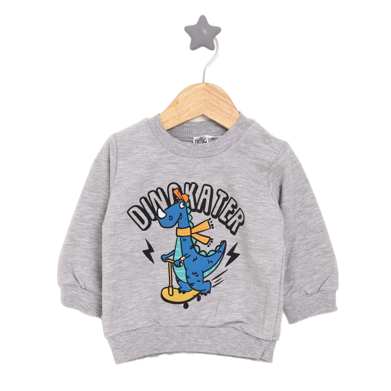 HelloBaby Basic Low Raised Dinokater Printed Sweatshirt - Grey Melange - Image 3