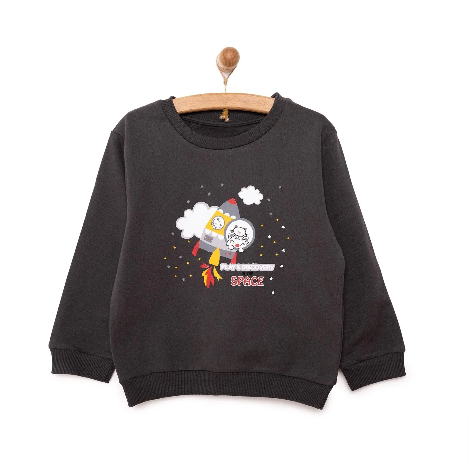 HelloBaby Basic Low Raised Lion Printed Sweatshirt - Dark Grey - Image 3