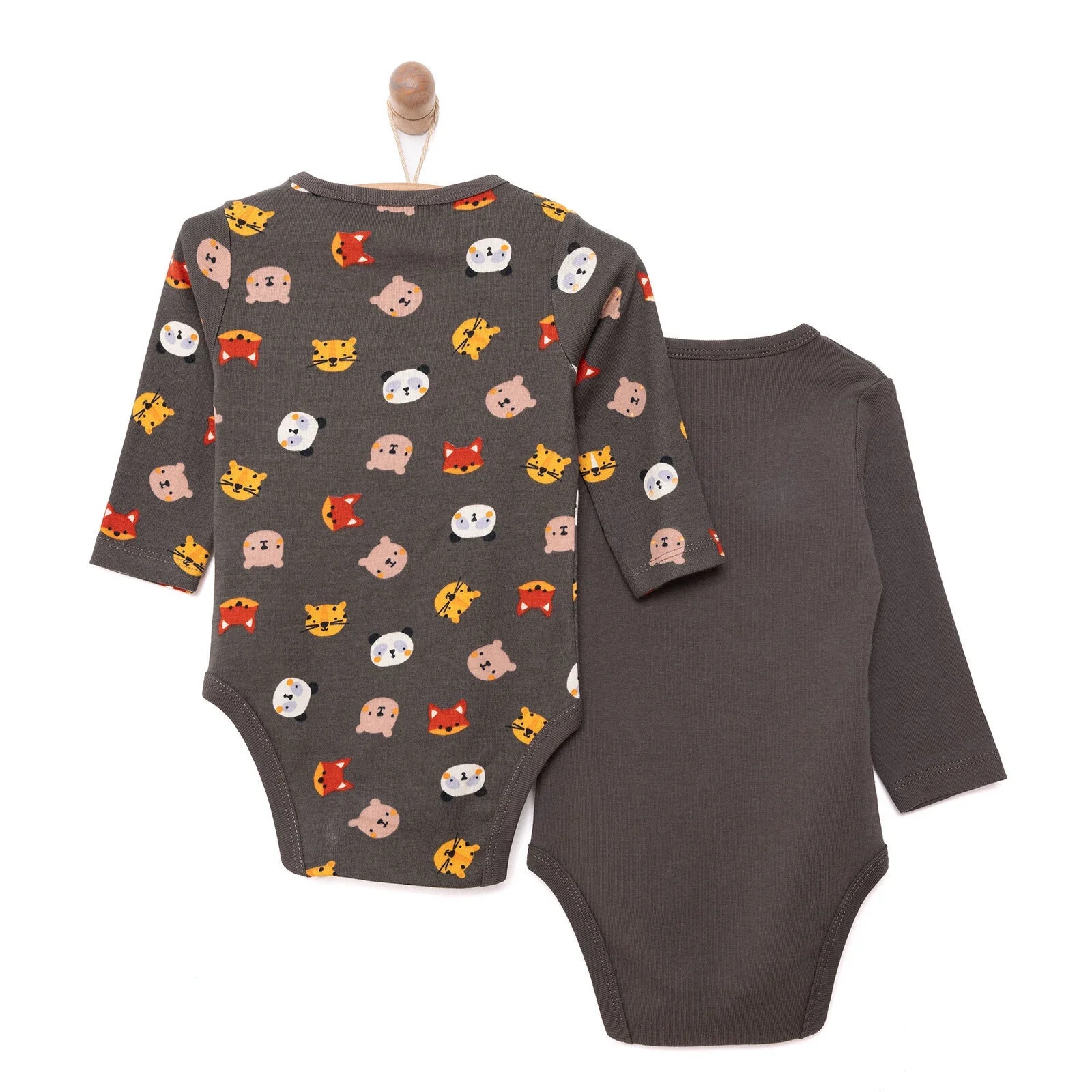 HelloBaby Boy 2-Pack Long Sleeve Bodysuit - Dark Grey - Image 3