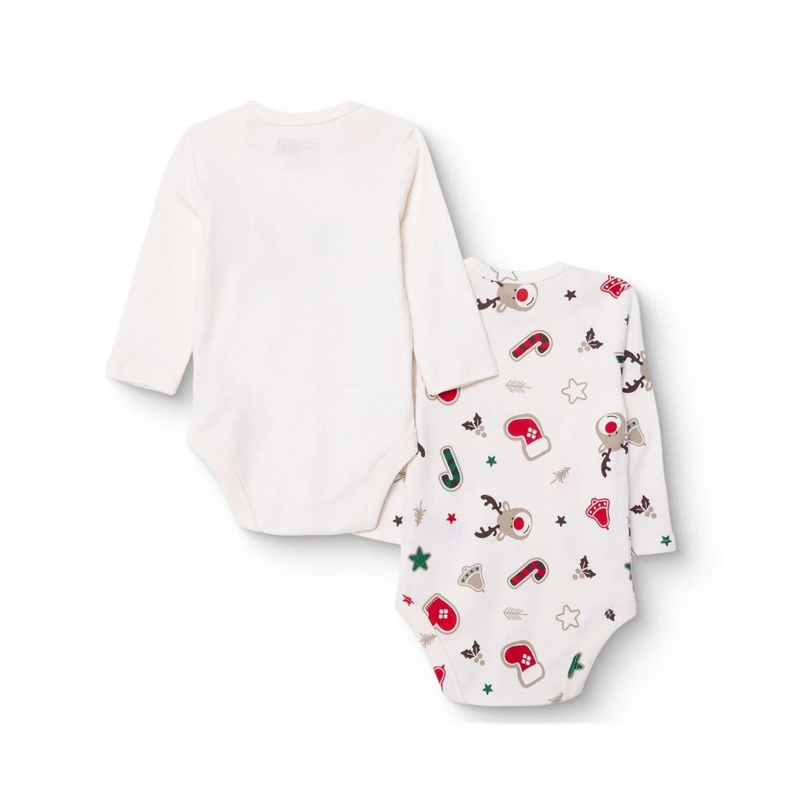 HelloBaby Boys 2-Pack Long Sleeve Bodysuits Christmas Envelope Neck Long Sleeve - Ecru - Image 2