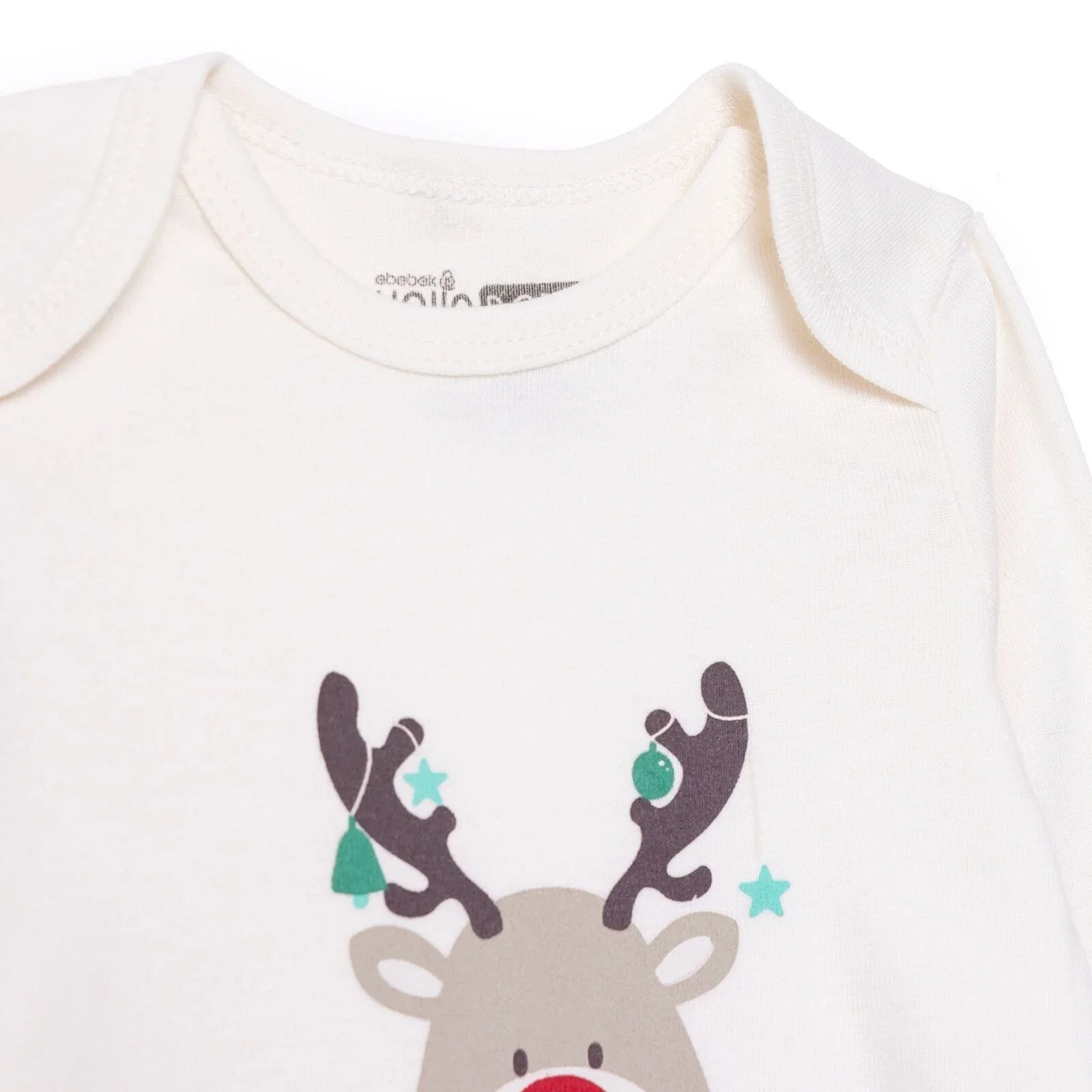 HelloBaby Boys 2-Pack Long Sleeve Bodysuits Christmas Envelope Neck Long Sleeve - Ecru - Image 3