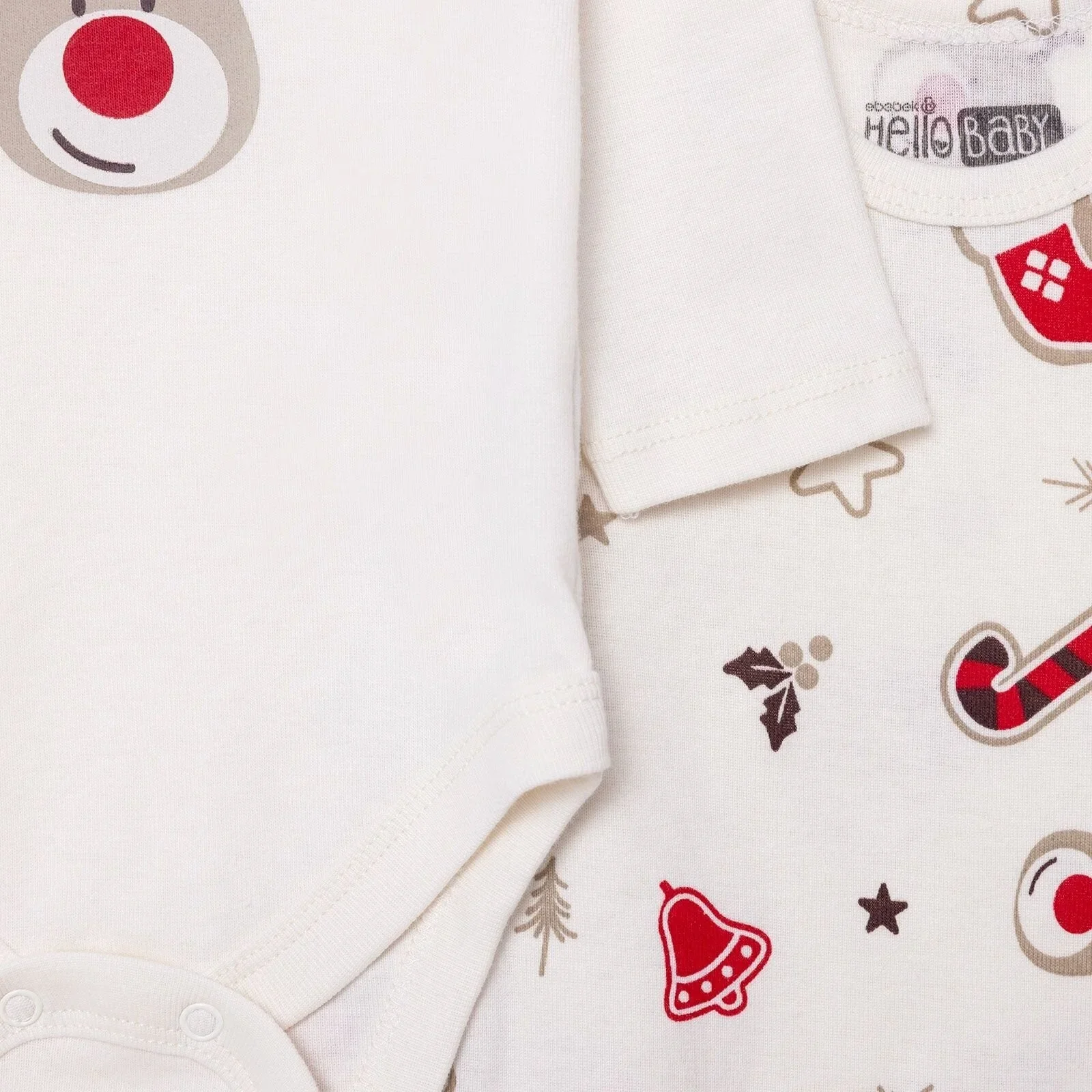 HelloBaby Boys 2-Pack Long Sleeve Bodysuits Christmas Envelope Neck Long Sleeve - Ecru - Image 5