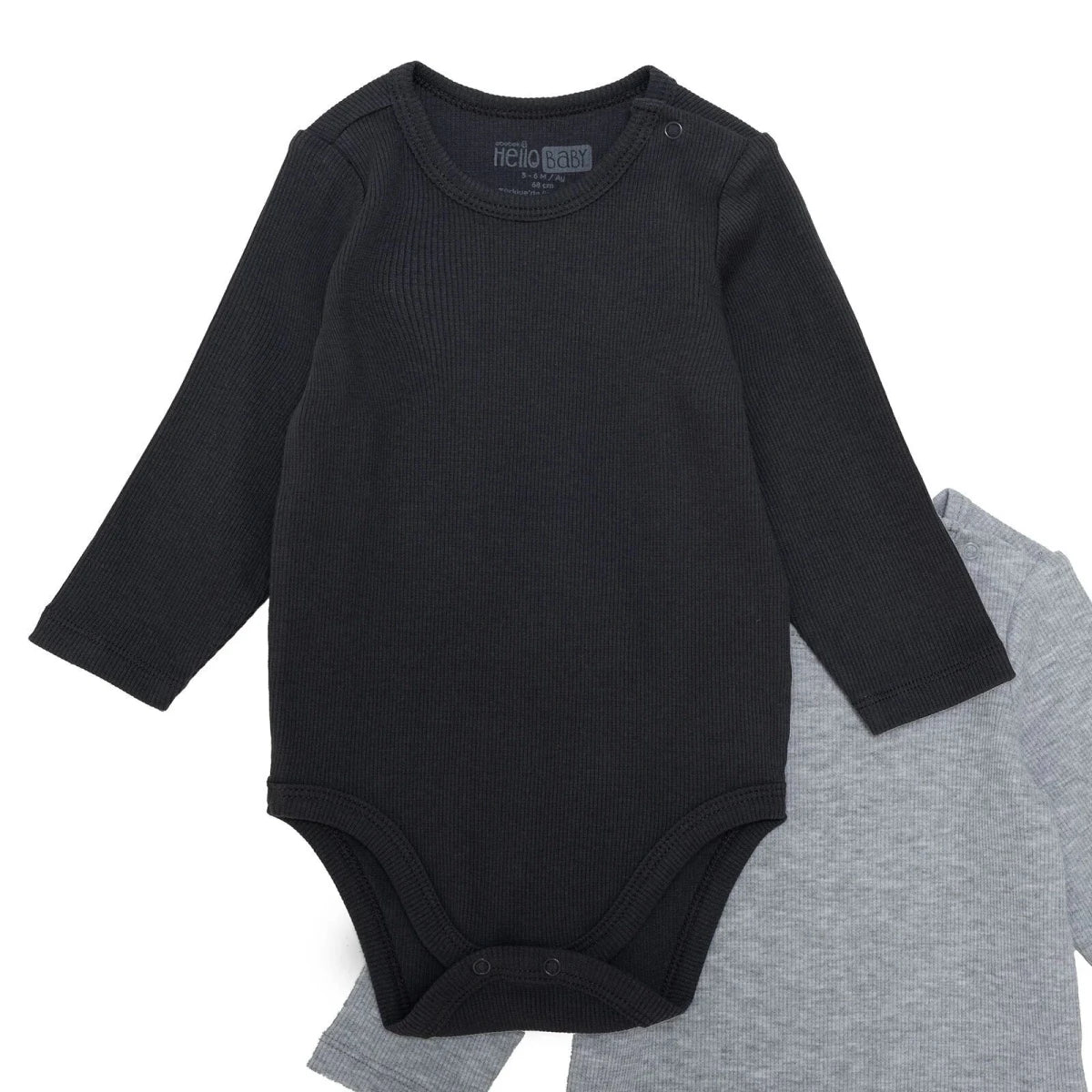HelloBaby Boys 2-Pack Long Sleeve Bodysuits with Poppers Popper Neck Long Sleeve - Grey Melange - Image 3