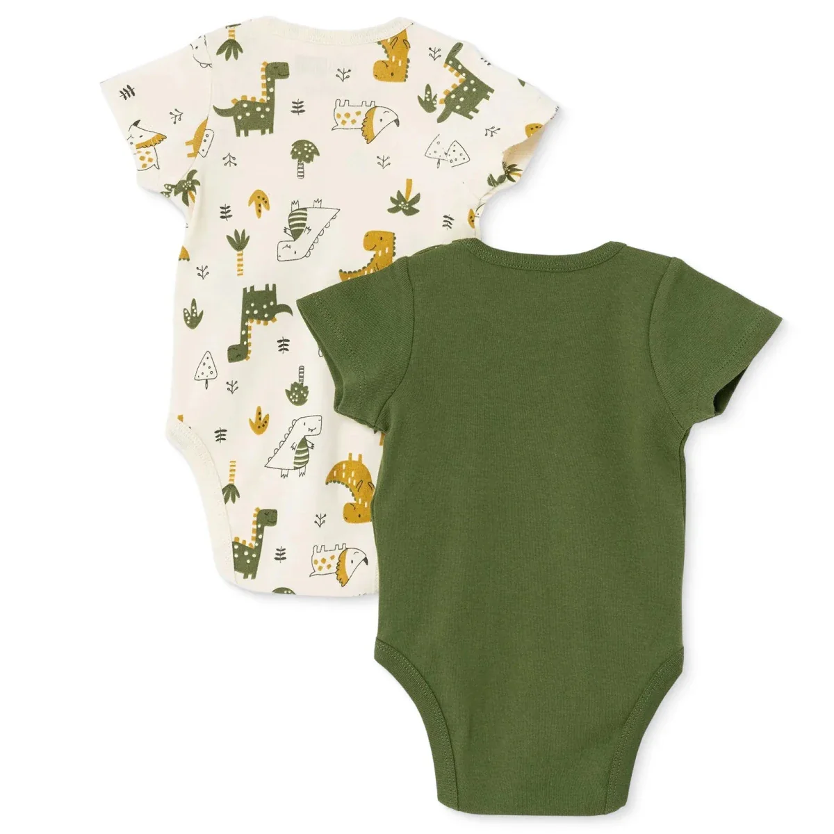 HelloBaby Boys 2-Pack Short-Sleeve Bodysuits Dinosaur Print Snap Fastening Popper Neck Short Sleeve - Khaki - Image 2
