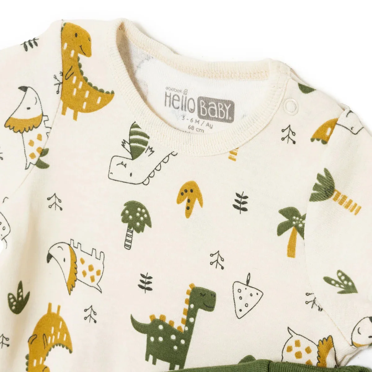 HelloBaby Boys 2-Pack Short-Sleeve Bodysuits Dinosaur Print Snap Fastening Popper Neck Short Sleeve - Khaki - Image 3