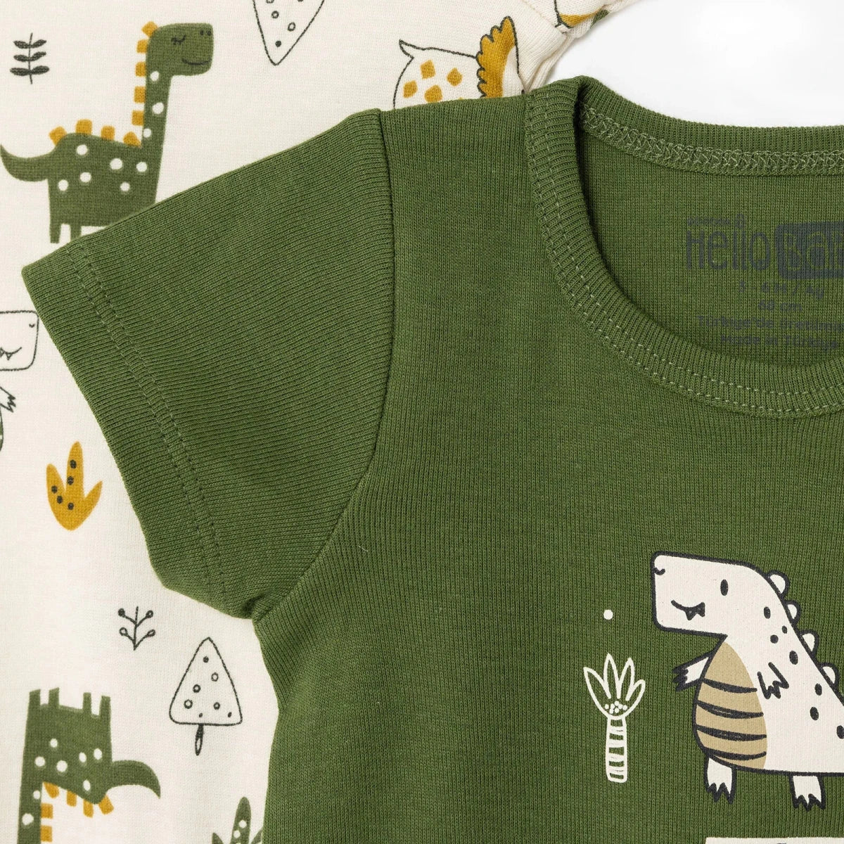 HelloBaby Boys 2-Pack Short-Sleeve Bodysuits Dinosaur Print Snap Fastening Popper Neck Short Sleeve - Khaki - Image 4