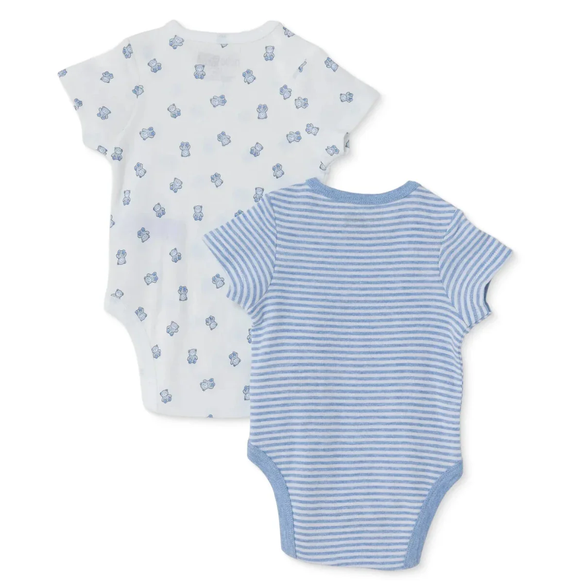 HelloBaby Boys 2-Pack Short Sleeve Bodysuits Striped with Poppers Envelope Neck Short Sleeve - Light Blue - Image 2