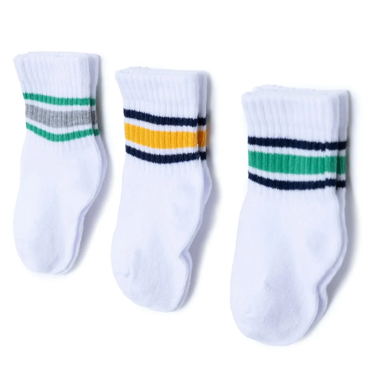HelloBaby Boys 3-Pack Ankle Socks Striped - White - Image 2
