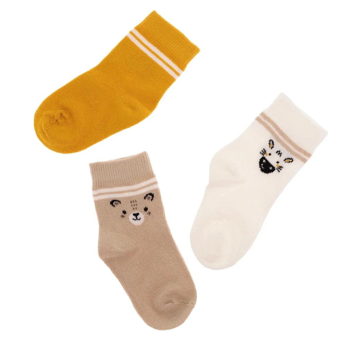HelloBaby Boys 3-Pack Baby Socks Animal - Mustard - Image 3