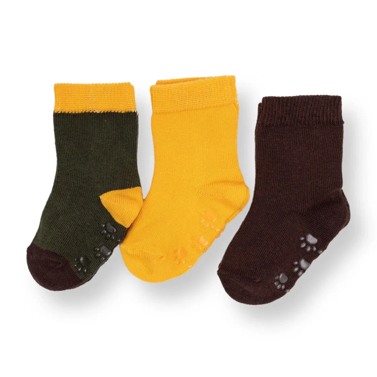 HelloBaby Boys 3-Pack Non-Slip Baby Socks - Khaki - Image 2