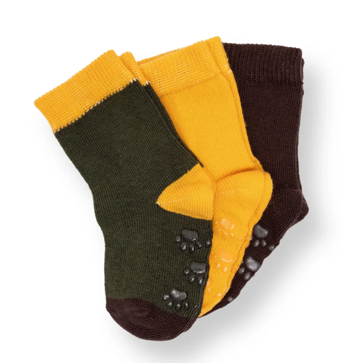 HelloBaby Boys 3-Pack Non-Slip Baby Socks - Khaki - Image 4