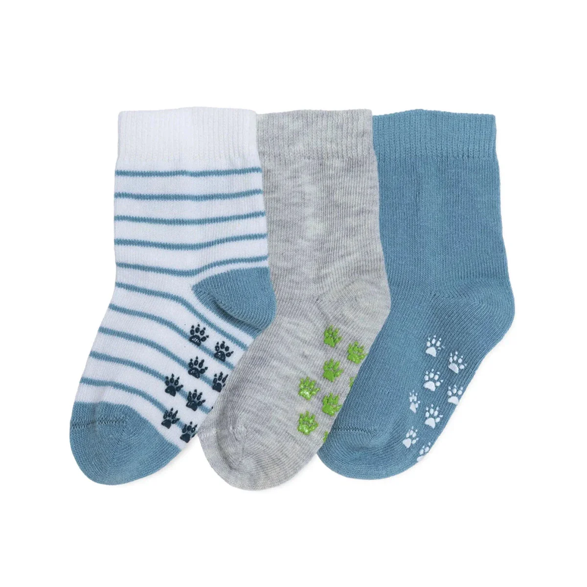 HelloBaby Boys Pack of 3 Non-Slip Socks Animal Print Cotton Rich - Light Blue - Image 3