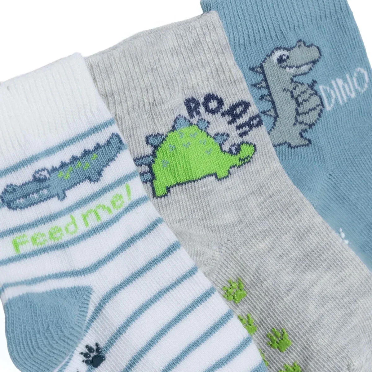 HelloBaby Boys Pack of 3 Non-Slip Socks Animal Print Cotton Rich - Light Blue - Image 4