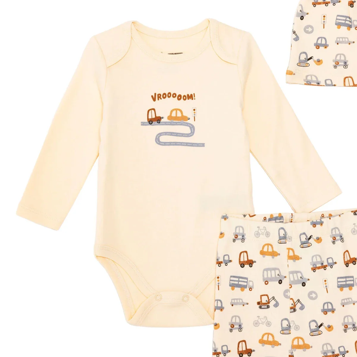 HelloBaby Boys Body-Footed Bottom-Hat Vehicles - Ecru - Image 2