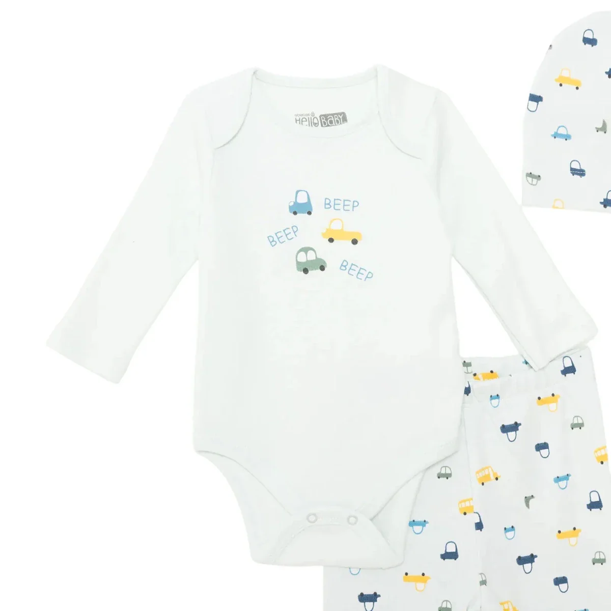 HelloBaby Boys Body-Footed Bottom-Hat Vehicles with Poppers Crew Neck Long Leg Long Sleeve - Light Blue - Image 3