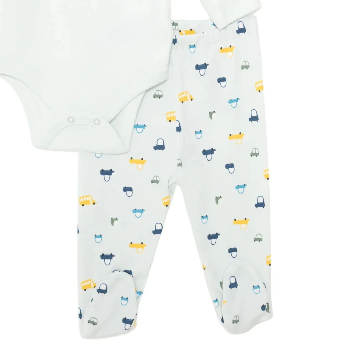 HelloBaby Boys Body-Footed Bottom-Hat Vehicles with Poppers Crew Neck Long Leg Long Sleeve - Light Blue - Image 4