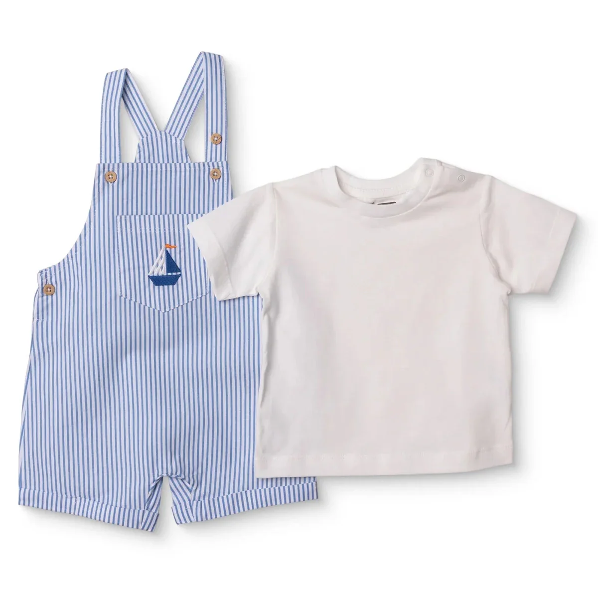 HelloBaby Boys Dungarees & T-shirt Nautical Print Buttoned Little Sailor Crew Neck Above the Knee Sh - Blue - Image 3