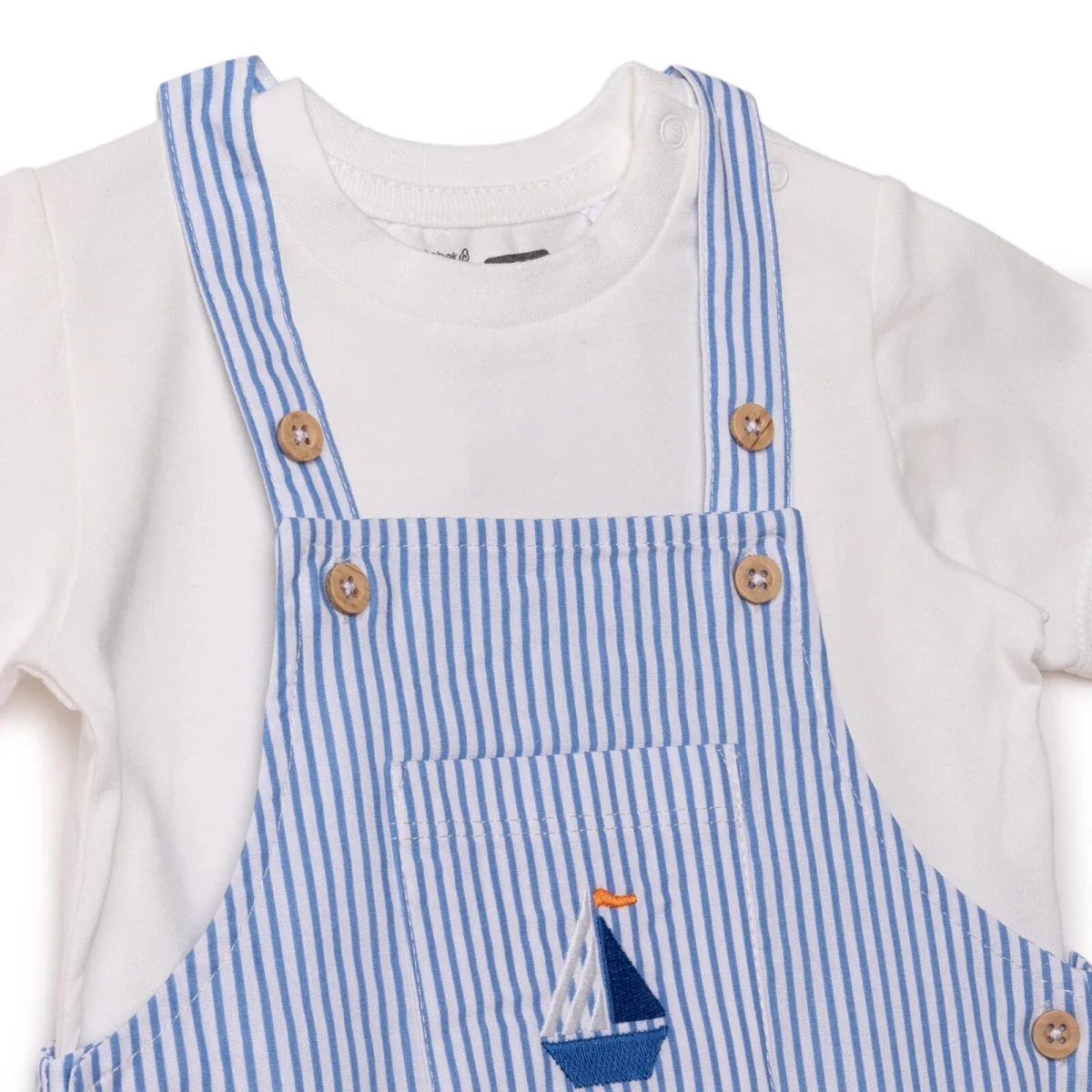 HelloBaby Boys Dungarees & T-shirt Nautical Print Buttoned Little Sailor Crew Neck Above the Knee Sh - Blue - Image 4