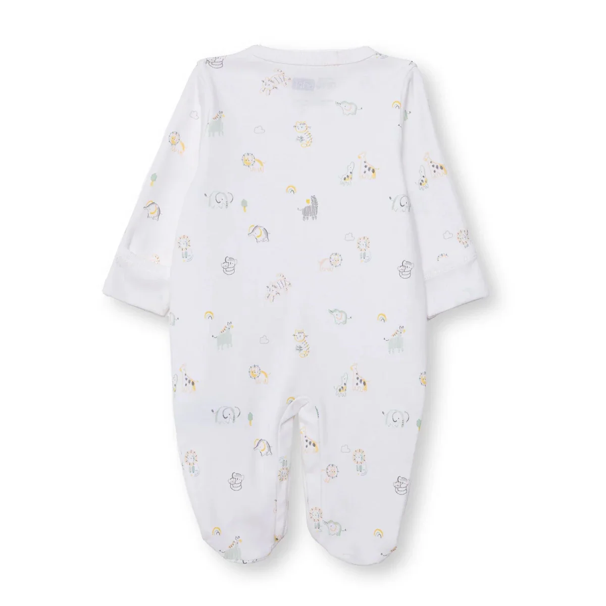 HelloBaby Boys Footed Romper Animal with Poppers Crew Neck Long Leg Long Sleeve - White Printed - Image 2