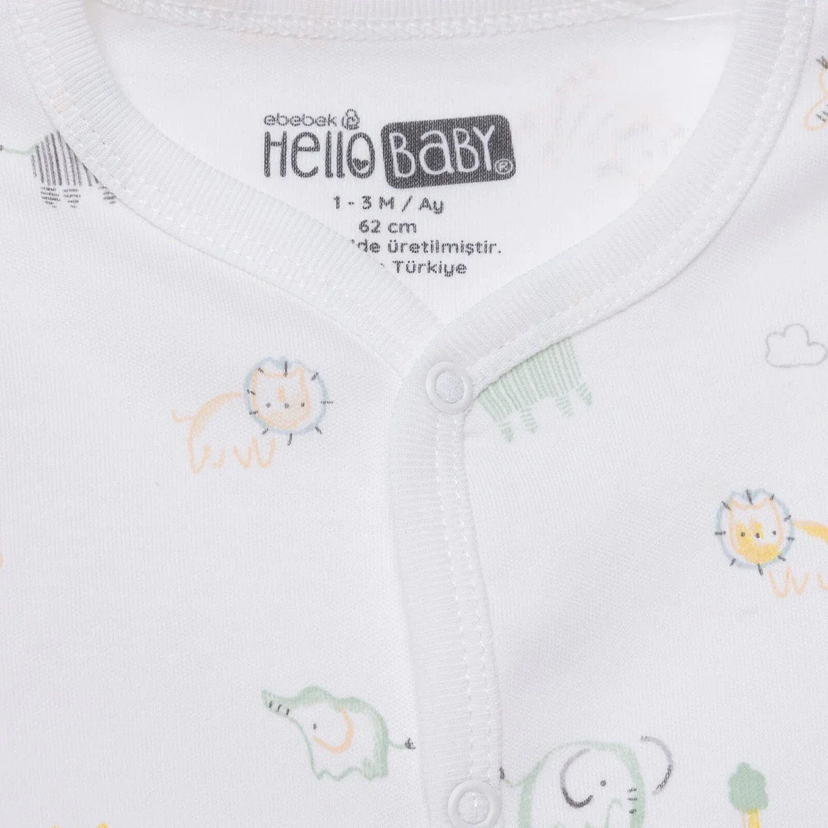 HelloBaby Boys Footed Romper Animal with Poppers Crew Neck Long Leg Long Sleeve - White Printed - Image 4