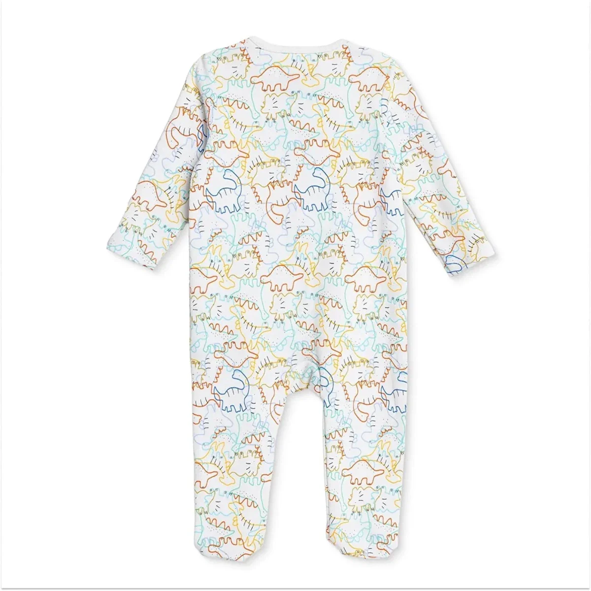 HelloBaby Boys Footed Romper Dinosaur Zip-up Crew Neck Long Leg Long Sleeve - Ecru - Image 2