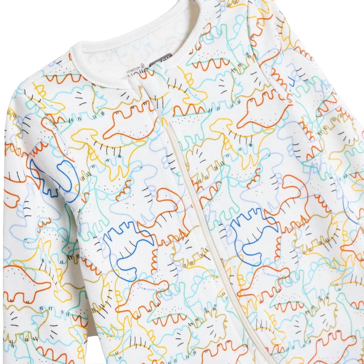 HelloBaby Boys Footed Romper Dinosaur Zip-up Crew Neck Long Leg Long Sleeve - Ecru - Image 3
