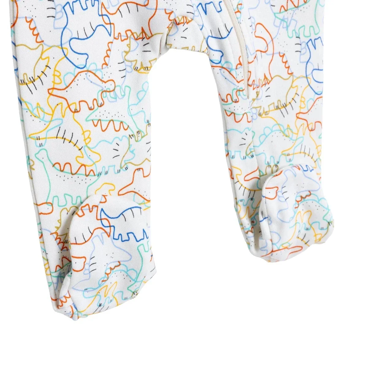 HelloBaby Boys Footed Romper Dinosaur Zip-up Crew Neck Long Leg Long Sleeve - Ecru - Image 6
