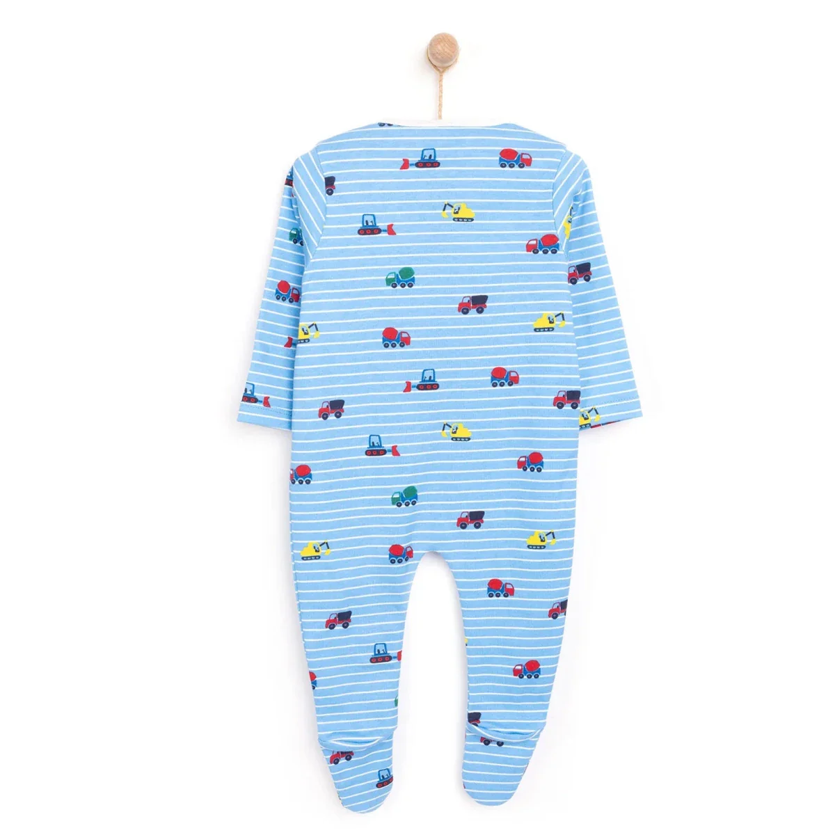 HelloBaby Boys Footed Romper Vehicles Zip-up Crew Neck Long Leg Long Sleeve - Blue - Image 2
