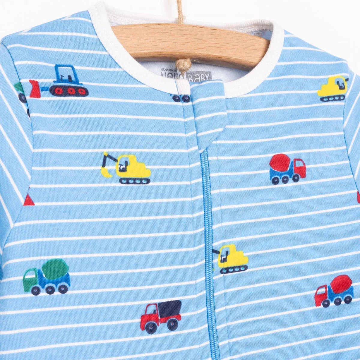 HelloBaby Boys Footed Romper Vehicles Zip-up Crew Neck Long Leg Long Sleeve - Blue - Image 3