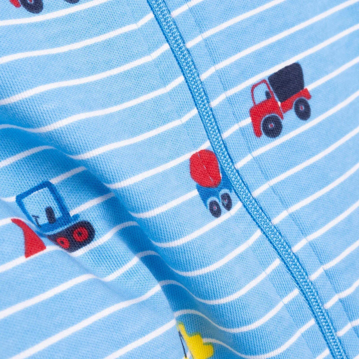 HelloBaby Boys Footed Romper Vehicles Zip-up Crew Neck Long Leg Long Sleeve - Blue - Image 6