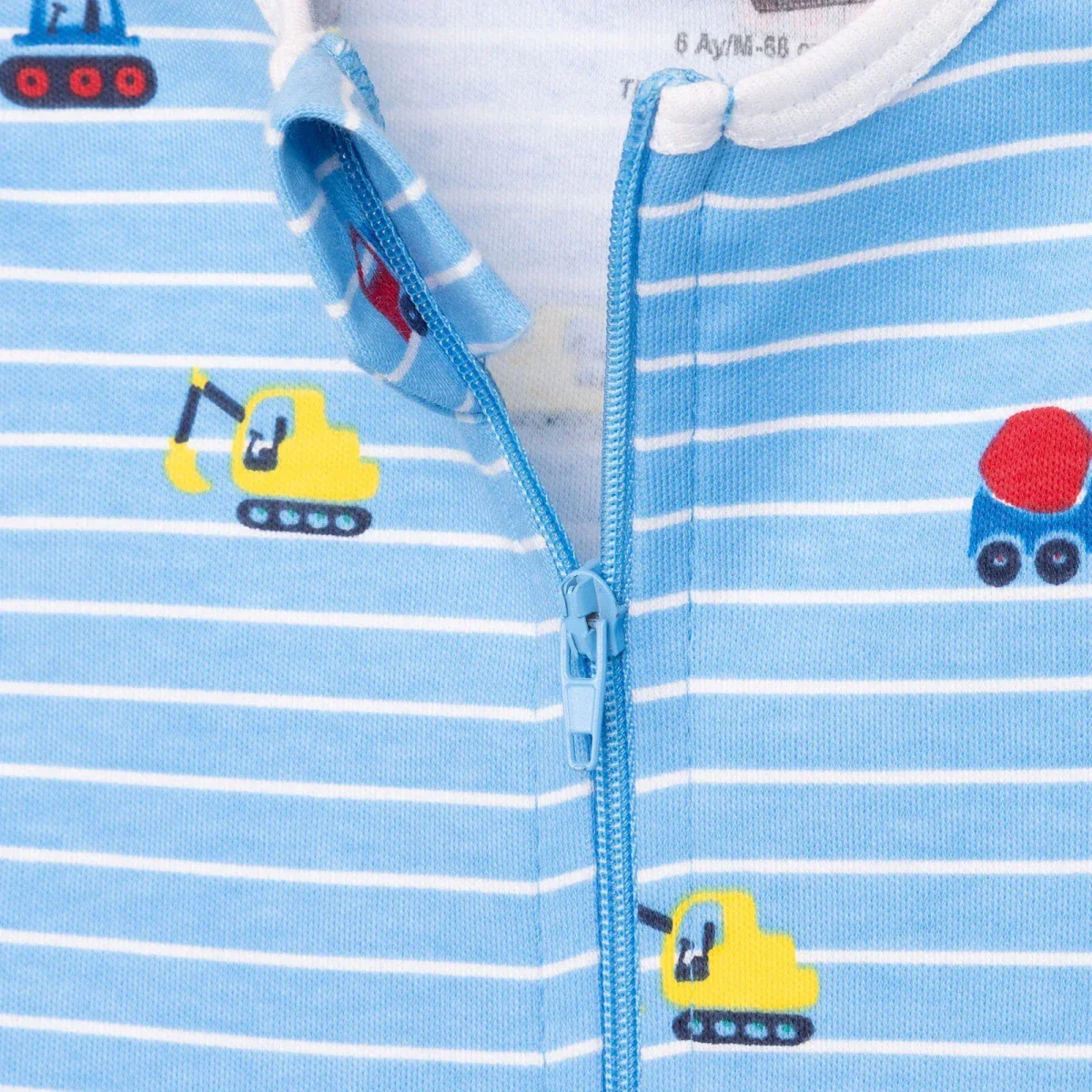 HelloBaby Boys Footed Romper Vehicles Zip-up Crew Neck Long Leg Long Sleeve - Blue - Image 7