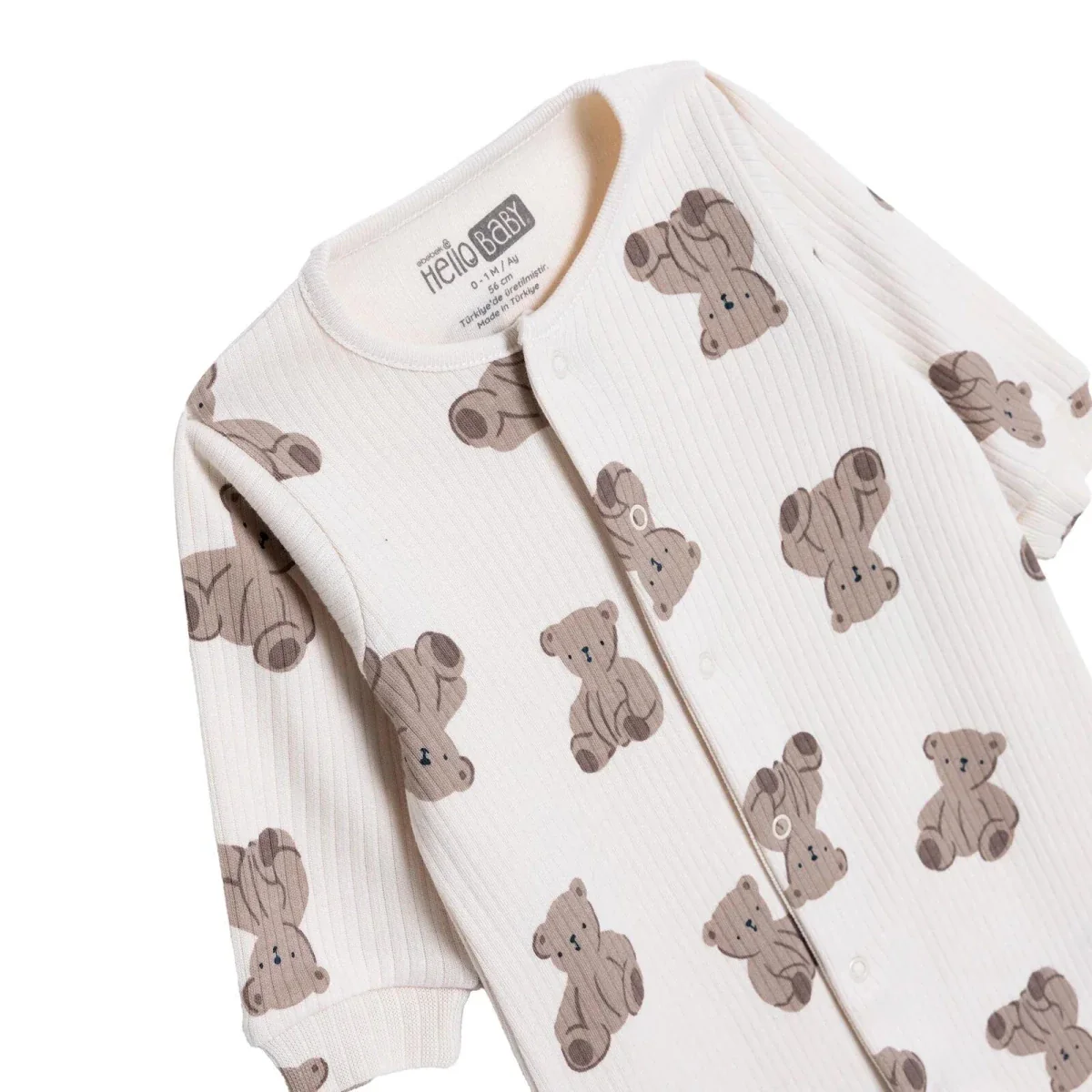 HelloBaby Boys Footed Sleepsuit Animal Print Zip Fastening Crew Neck Full Length Long Sleeve - Beige - Image 2