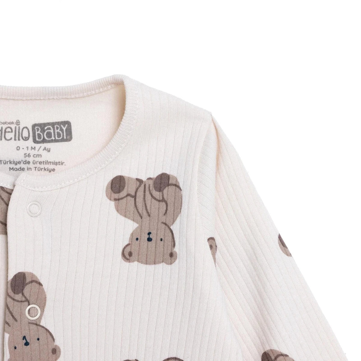 HelloBaby Boys Footed Sleepsuit Animal Print Zip Fastening Crew Neck Full Length Long Sleeve - Beige - Image 3