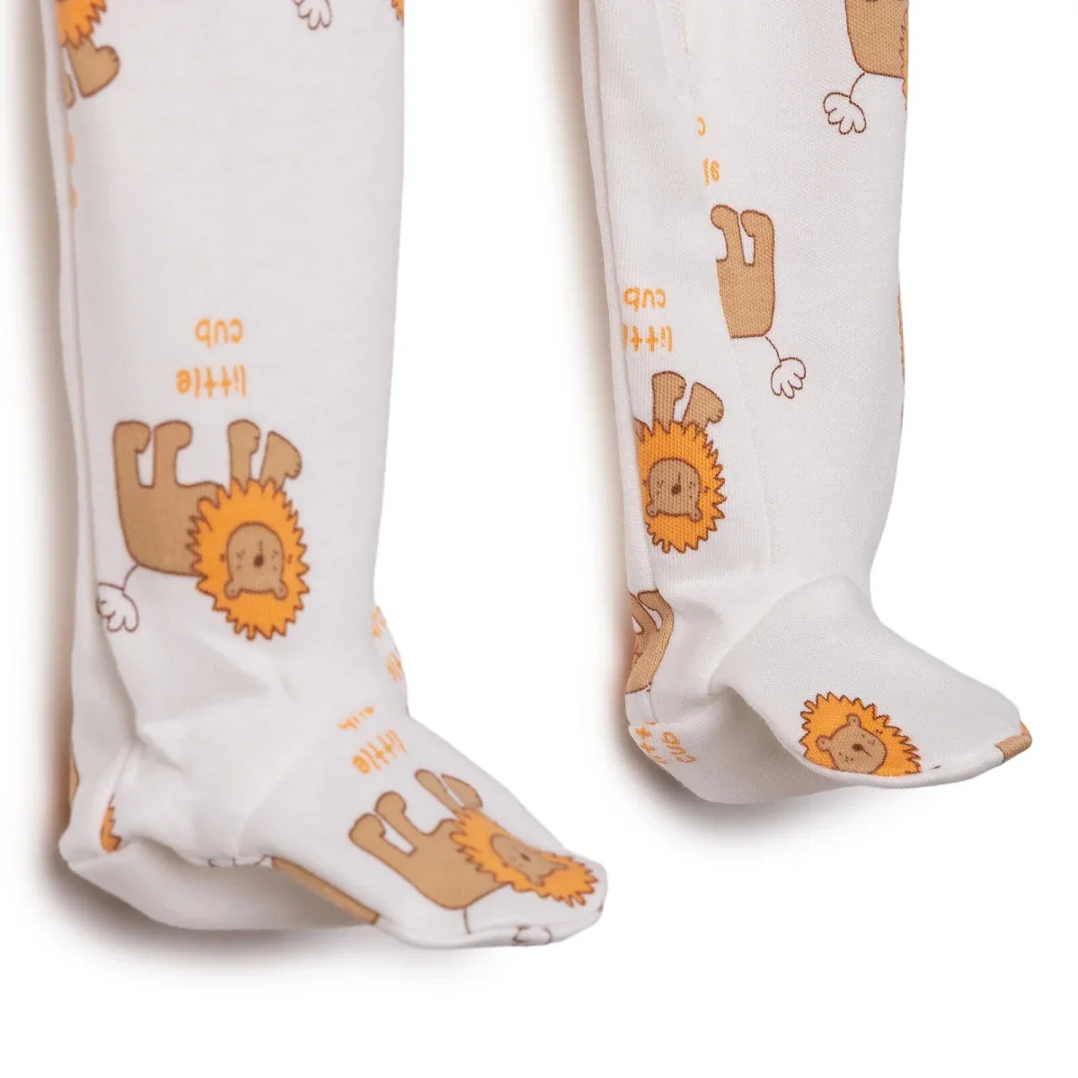 HelloBaby Boys Footed Sleepsuit Animal Print Zip Fastening Crew Neck Full Length Long Sleeve - Beige - Image 5