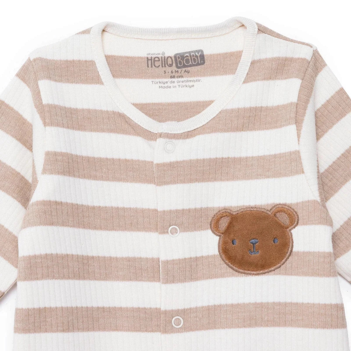 HelloBaby Boys Footed Sleepsuit Animal Print Zip Fastening Crew Neck Full Length Long Sleeve - Beige - Image 3