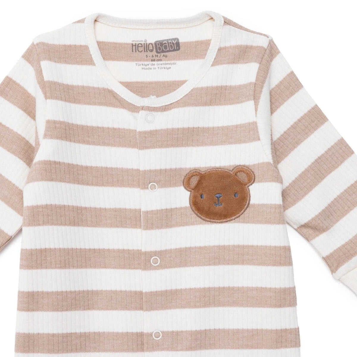 HelloBaby Boys Footed Sleepsuit Animal Print Zip Fastening Crew Neck Full Length Long Sleeve - Beige - Image 4