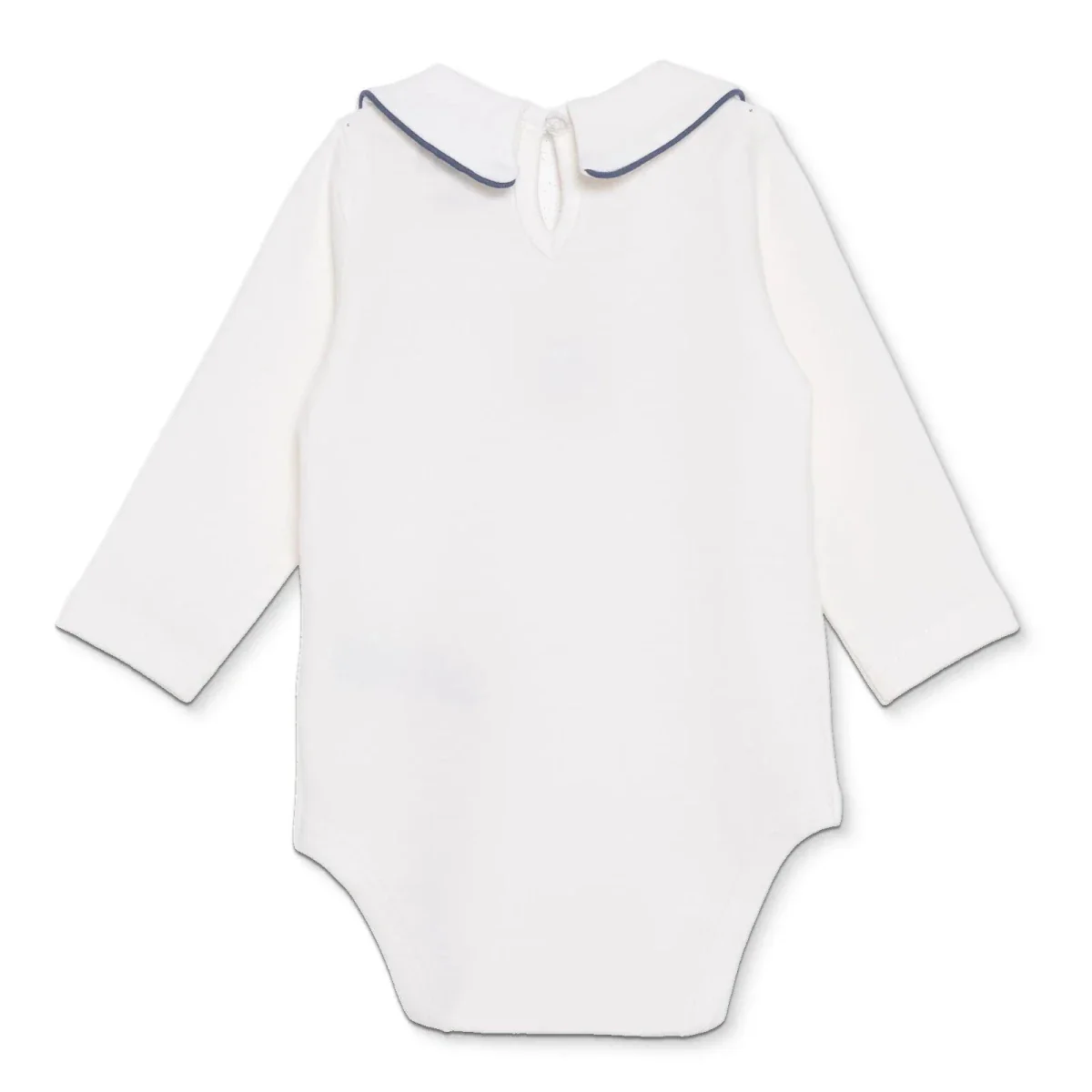 HelloBaby Boys Long Sleeve Bodysuit with Poppers Peter-Pan Collar Long Sleeve - Ecru - Image 2