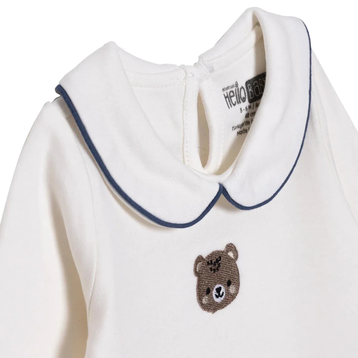 HelloBaby Boys Long Sleeve Bodysuit with Poppers Peter-Pan Collar Long Sleeve - Ecru - Image 3