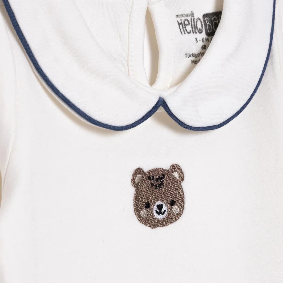 HelloBaby Boys Long Sleeve Bodysuit with Poppers Peter-Pan Collar Long Sleeve - Ecru - Image 4