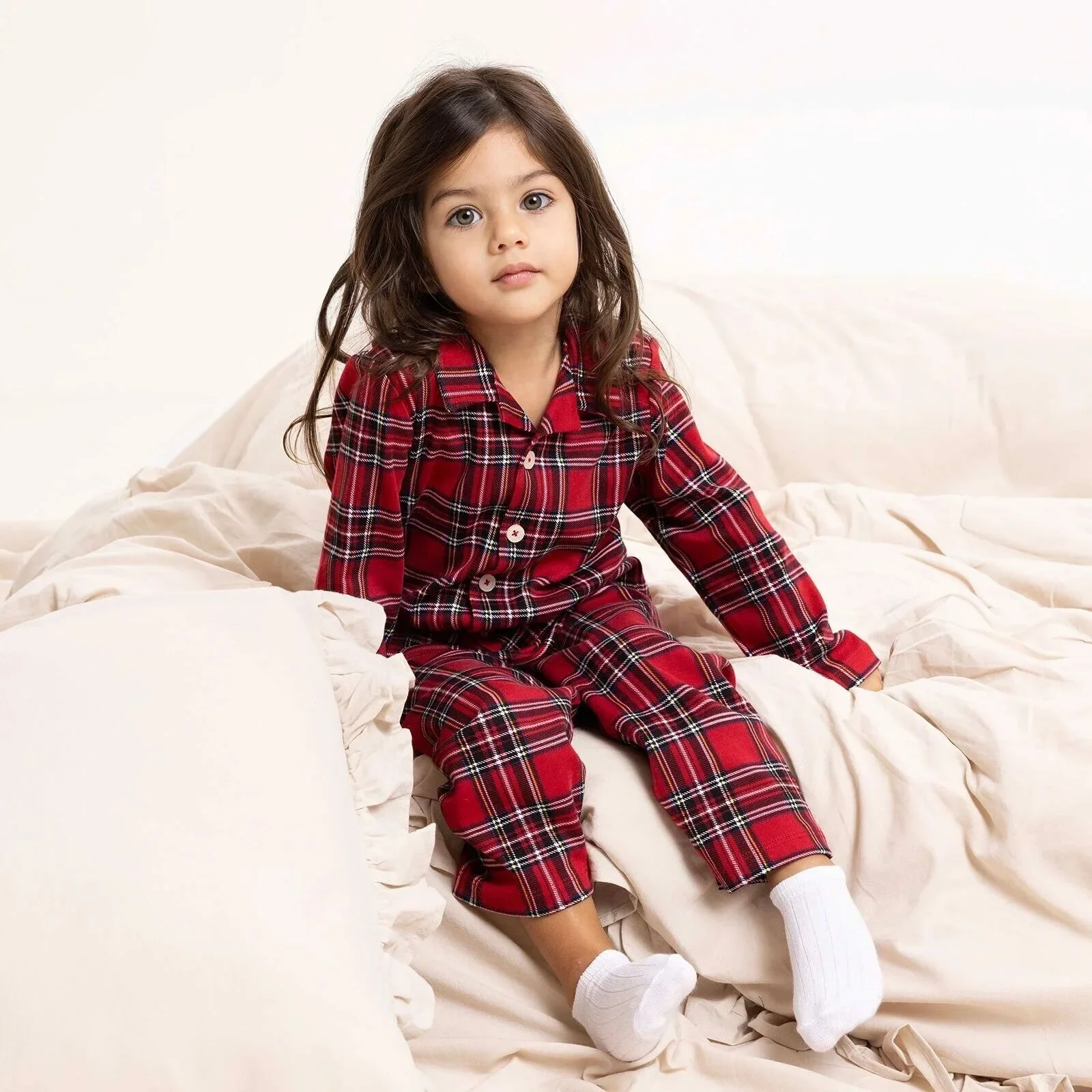 HelloBaby Boys Long Sleeve Pyjamas Set Plaid with Buttons Christmas Peter-Pan Collar Long Leg Long S - Red - Image 5